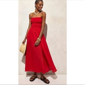 J. Crew Smocked Maxi Dress Small  Bold Red
